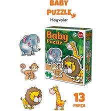 Meleni Toys 13 Parça Hayvan Figürlü Puzzle Seti - Aslan Fil Zürafa Maymun Şekilli 2-3 Yaş Eğitici Yapboz