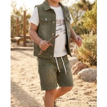 Tace Kıds Erkek Çocuk Yelekli Şortlu Yazlık Haki Renkli 3'lü Takım Pamuklu Rahat Kesim Günlük Kullanım Yelek Tişört Şort Set 2-5 Yaş