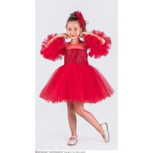 Perinin Dolabı Pon Pon Kollu Kız Çocuk Elbise