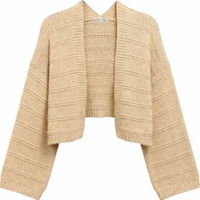 Mixray 6904 Kadın Geniş Kol Detaylı Triko Hırka Camel