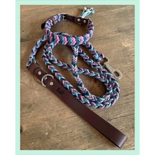 Elar Aksesuar Isimli El Yapımı Paracord ve Deri Köpek Boyun Tasması & Gezdirme Kayışı – Örgü Strong 007