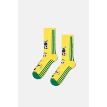 Happy Socks - Erkek Sarı Dünya Kupası Brezilya Temalı Sneaker Çorap