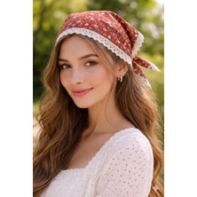 Dantel Detaylı Çiçek Desenli Pamuklu Bandana – Bağlamalı Kadın Saç Bandı / Vintage & Bohem Stil