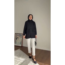 RFK Butik Kadın Alerli Seyyar Kemerli Poplin Gömlek Tunik - Siyah