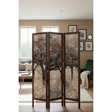 Artavessa Premium Ahşap Çerçeveli 3 Kanatlı Kanvas Paravan - Modern Desenli Seperatör - 138X170 cm