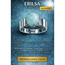 Erilsa Sertifikalı Akuamarin Doğal Taş Ayarlanabilir Yüzük – Sakinleştirici Enerji Taşı El Yapımı