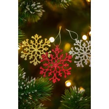 Yılbaşı Ağacı Süsleri Simli Kar Tanesi Şekilli Asılabilir Ağaç Süsü Renkli 3'lü Karışık