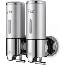 Aura Bath 2 Bölmeli Duvar Tipi Sıvı Sabunluk Şampuan Duş Jeli Dispenseri Şık Tasarım 2X500ML