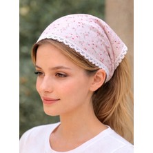 Dantel Detaylı Çiçek Desenli Pamuklu Bandana – Bağlamalı Kadın Saç Bandı / Vintage & Bohem Stil