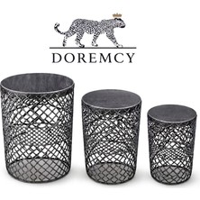 Doremcy Dorecy El Işçiliği Metal Zigon Sehpa Takımı - 3’lü Iç Içe Geçebilen Sepet Yan Sehpa (25-30-35 cm Çap, 48 cm Yükseklik)