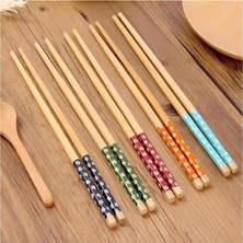 10 Adet Bambu Desenli Yıkanabilir Çin Çubuk - Sushi, Ramen ve Noodle Yemek Çubukları Seti