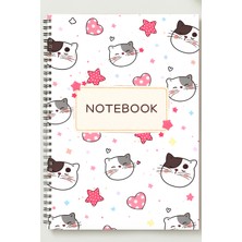 Black-One Özel Tasarım Kedi Temalı A5 Metal Spiralli Çizgisiz Kalın Bristol Kapak Özel Tasarım Temalı A5 Defte