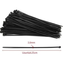 3,6X250 Siyah 25CM Kablo Bağı Plastik Cırt Kelepçe TOPLAYICI-100 Adet
