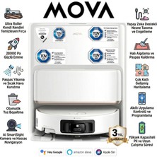 Mova Robot Süpürge: 28.000PA Emiş, 80°c Sıcak Suyla Yıkama, 8cm Engel Aşma, Akıllı Halı Koruması, Maxireach Kenar Temizliği, Aı Engel Tanıma ve Kurutmalı Tam Otomatik Bakım Istasyonu