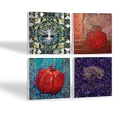 Hayat Ağacı, Nar Taş Bardak Altlığı Seti - 4 Parça - Dekoratif, Rustik Mutfak Aksesuarı, 10X10 Cm, Kaydırmaz Tabanlı, Şık ve Dayanıklı SC485