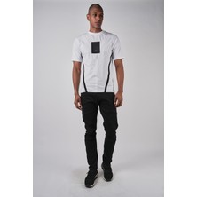 Ex-pent Erkek Dikim Detaylı Modelli Şeritli Regular Kalıp Baskılı Pamuklu Beyaz T-Shirt