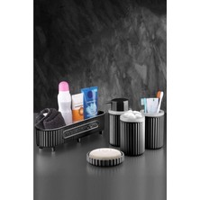 Banyo Takımı Diş Fırçalık Sıvı Sabunluk Katı Sabunluk Pamukluk 5 Li Set Siyah 3386