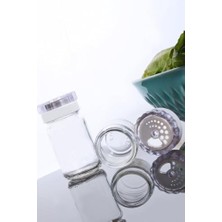 Bev Kitchen 3'lü Beyaz Akrilik Kapaklı Cam Tuzluk Biberlik Baharatlık Silindir Beyaz