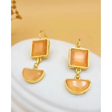 Nevoka Somon Kedi Gözü Sıvama Altın Kaplama Iki Geometrik Şekilli Küpe