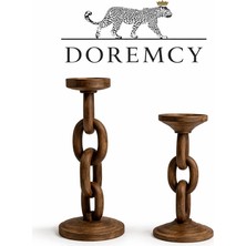 Doremcy Dekoratif 2’li Zincir Şamdan Seti - Eskitme Dokulu Polyester Mummluk - Büyük ve Küçük Boy