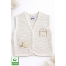 Miniel Unisex Bebek Yoplu Ayıcık Nakışlı Organik Pamuklu 3-6-9 Ay Kapitone Bebek Yelek