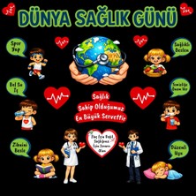 Ti Play Dünya Sağlık Günü Okul Panosu Figür Seti | Hazır Kesim Sınıf Süsü (140X140 Uyumlu)