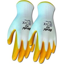 Beybi Nitril Poly Pn7 9 Beden Beyaz Sarı İş Eldiveni (12 Li Paket)