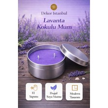Dekor İstanbul Lavanta Kokulu Teneke Mum | El Yapımı Doğal Soya Mumu | Dekoratif Metal Mum