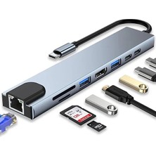 Exonix Macbook Pro Air USB Type-C Hub Dönüştürücü Çevirici Çoklayıcı USB Hdmı Micro Sd 8 Girişli