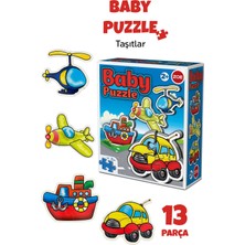 Meleni Toys 13 Parça Taşıt Figürlü Puzzle Seti - Araba Gemi Uçak Helikopter Şekilli 2-3 Yaş Eğitici Yapboz