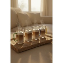 İpek Porselen 4 Kişilik Borosilikat Kare Renkli Saplı Cam Latte Takımı Isıya Dayanıklı 400  ml