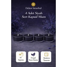 Dekor İstanbul 4 Adet Siyah Sert Kapsül Mum | El Yapımı Doğal Soya Mumu Modern Lüks Dekoratif Set
