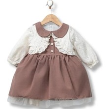 Canöz Kids Bebe Çiçek Nakışlı Kız Elbise 9-24 Aylık  Kahverengi