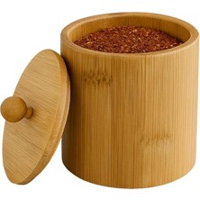 Doğal Bambu Ahşap Baharatlık – Kapaklı Silindir Saklama Kabı | 9X10 cm El Yapımı Mutfak Düzeni