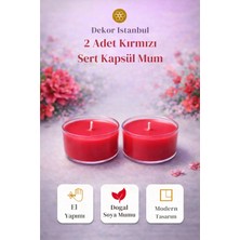 Dekor İstanbul 2 Adet Kırmızı Sert Kapsül Mum | El Yapımı Doğal Soya Mumu Lüks Modern Dekoratif Mum