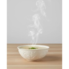 İpek Porselen 6 Kişilik Kabartma Desen Pera Çorba Kasesi 13CM Krem Rengi