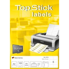 8716 Evrensel Etiketler Dın A4 105 x 74 Mm, 100 Yaprak, Mat Kendinden Yapışkanlı, Kalıcı Yapışkanlı Adres Etiketleri, 800 Yapışkanlı Etiket, Beyaz