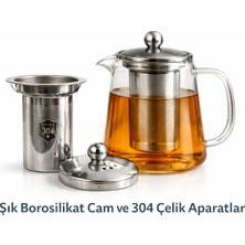 Aşkana Borosilikat Cam Demlik 750 Ml,paslanmaz Çelik Süzgeçli,ısıya Dayanıklı, Kulplu Çay Demliği