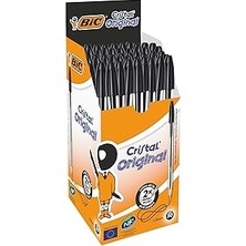 Uravas Store Bic Cristal Medium Tükenmez Kalem Siyah 50'li Kutu, 1.0 mm Orta Kalınlıkta Uç, Şeffaf Gövde, D