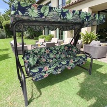 Mor Minder Süngersiz Tenteli Salıncak Kumaş Seti 3kişilik Bahçe Minderi 164X47 Süngersizyeşil Yapral