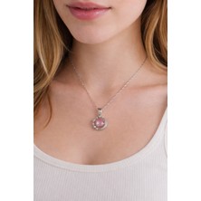 Lia Charm Gümüş Renk Pembe Taşlı Satürn Gezegen Kolye - Yıldız Detaylı Kadın Kolye