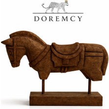 Doremcy Dekoratif Semerli At Biblo - 39 cm Ahşap Görünümlü Polyester Döküm Heykel Rustik Masa Üstü Obje