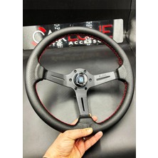 Carlone Nardi Tip Direksiyon Delikli Deri Dizayn 35CM Ithal Siyah Detay