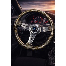 Carlone Momo Tip Direksiyon Gold Carbon Fiber Dizayn 35CM Ithal Krom Detay 3 Kol Çizgili