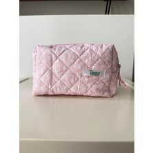 Tadsy Pembe Kurdele Desenli %100 Pamuk Makyaj ve Kozmetik Çantası Orta Boy | 19X13X7 cm |