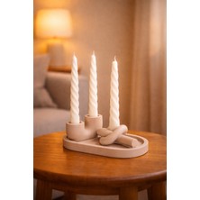 Twist (Burgu) Dekoratif Şamdan Mum – 3’lü Set Bej