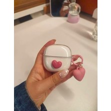 Dmay Huawei Freebuds Se 3 Uyumlu Figürlü Kalpli Pembe Silikon Kılıfı