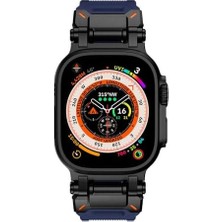 Ile Uyumlu 42MM KRD-101 Titanyum Metal Başlıklı Silikon Kordon Siyah-Mavi