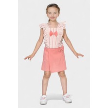 Burç Bebe Kız Çocuk Yazlık Şort Takım Çizgili Fırfırlı Şık Kombin