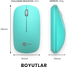 WS214 Kablosuz 1200DPI 3 Tuşlu Sağ ve Sol Elle Kullanıma Uygun 10M Kullanım Mesafesi Yüksek Hızlı Kaydırma Uzun Pil Ömrü Ios Uyumlu Kompakt Optik Izleme Mouse Turkuaz
